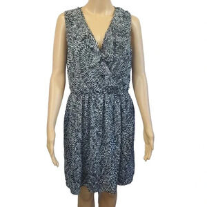 AB Studio Brand Black and White Sleeveless V Neck Chiffon Ruffle Dress Size M